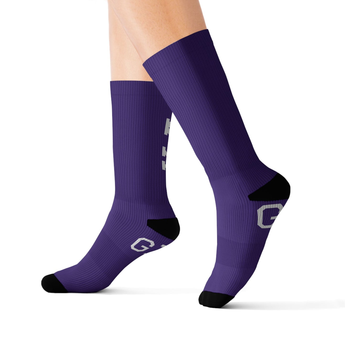 Purple Custom Team Sublimation Socks — 'GRIT' KANGS Crew Socks (Personalize Initials)