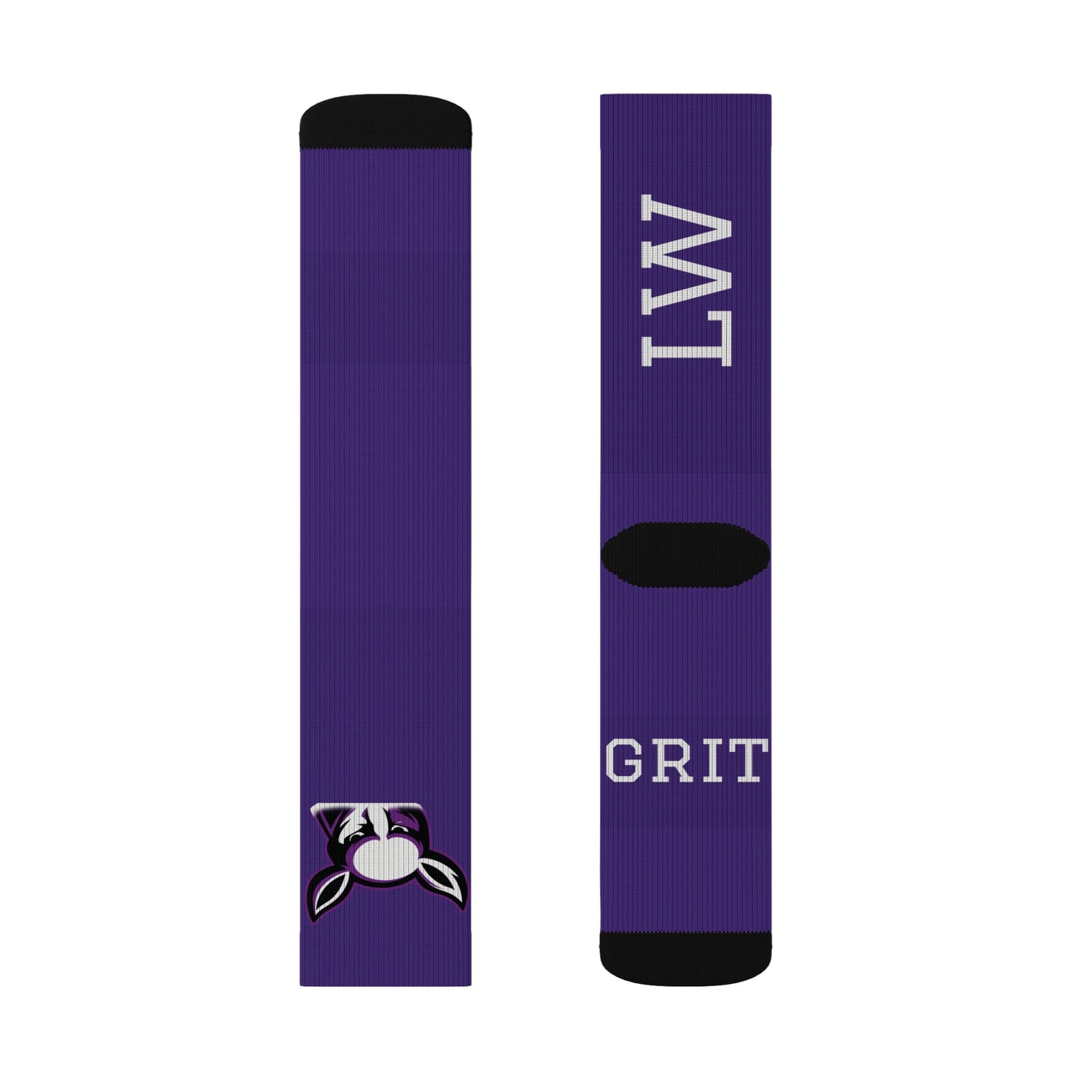Purple Custom Team Sublimation Socks — 'GRIT' KANGS Crew Socks (Personalize Initials)