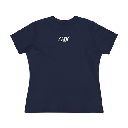 Women’s White Cotton Tee with Minimal Navy Script "Calm" – Casual Everyday Top