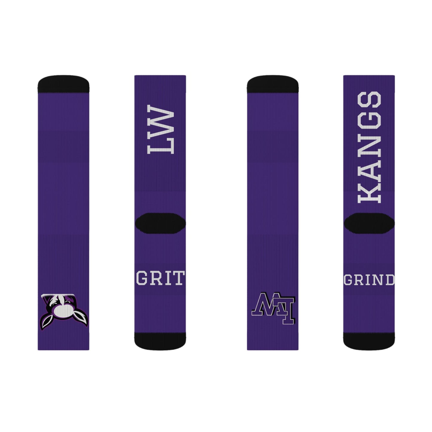 Purple Custom Team Sublimation Socks — 'GRIT' KANGS Crew Socks (Personalize Initials)
