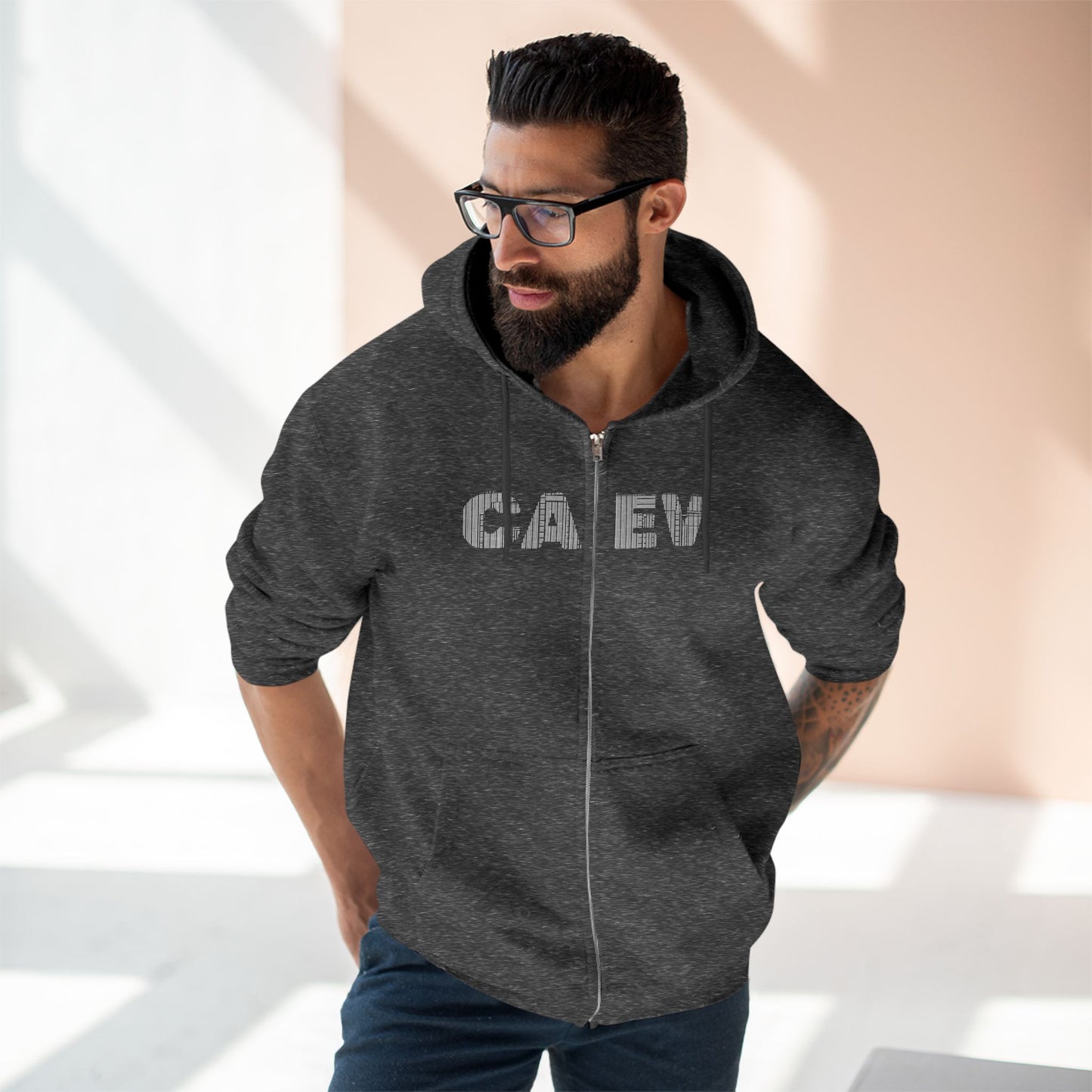 Seattle Skyline Zip Hoodie — CA EV Script Front