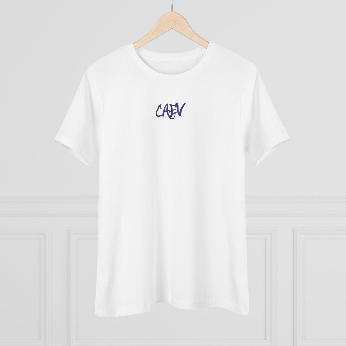 Women’s White Cotton Tee with Minimal Navy Script "Calm" – Casual Everyday Top