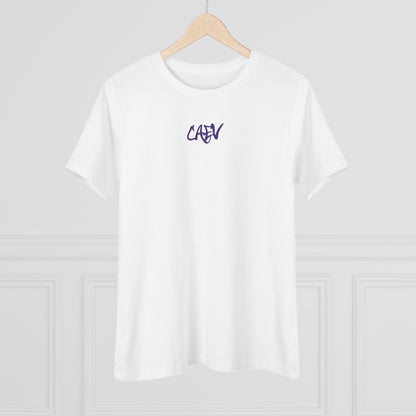 Women’s White Cotton Tee with Minimal Navy Script "Calm" – Casual Everyday Top