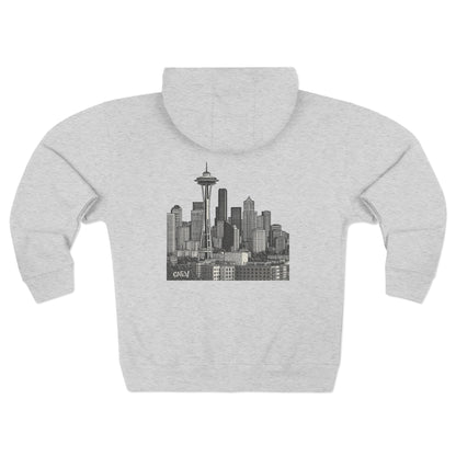 Seattle Skyline Zip Hoodie — CA EV Script Front