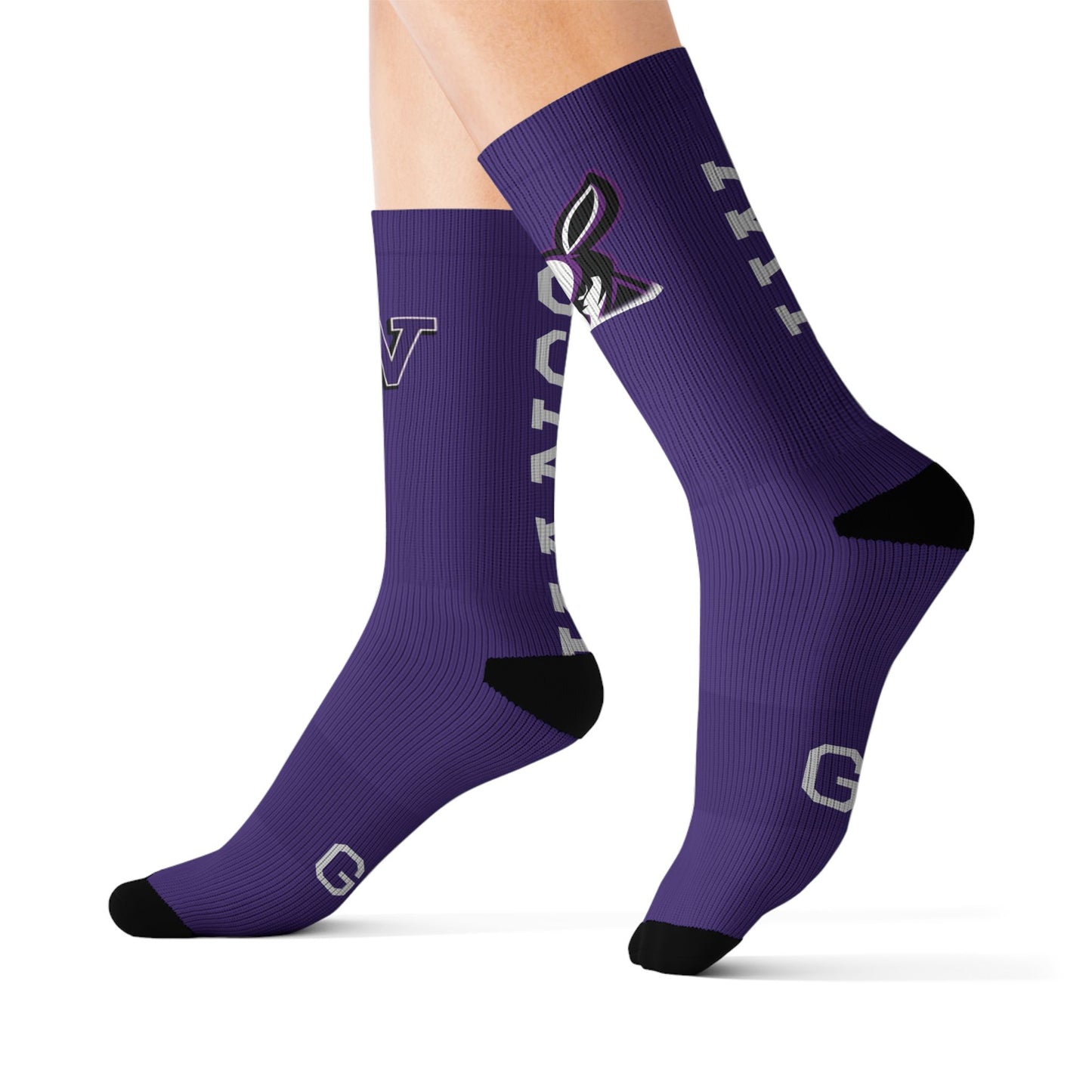 Purple Custom Team Sublimation Socks — 'GRIT' KANGS Crew Socks (Personalize Initials)