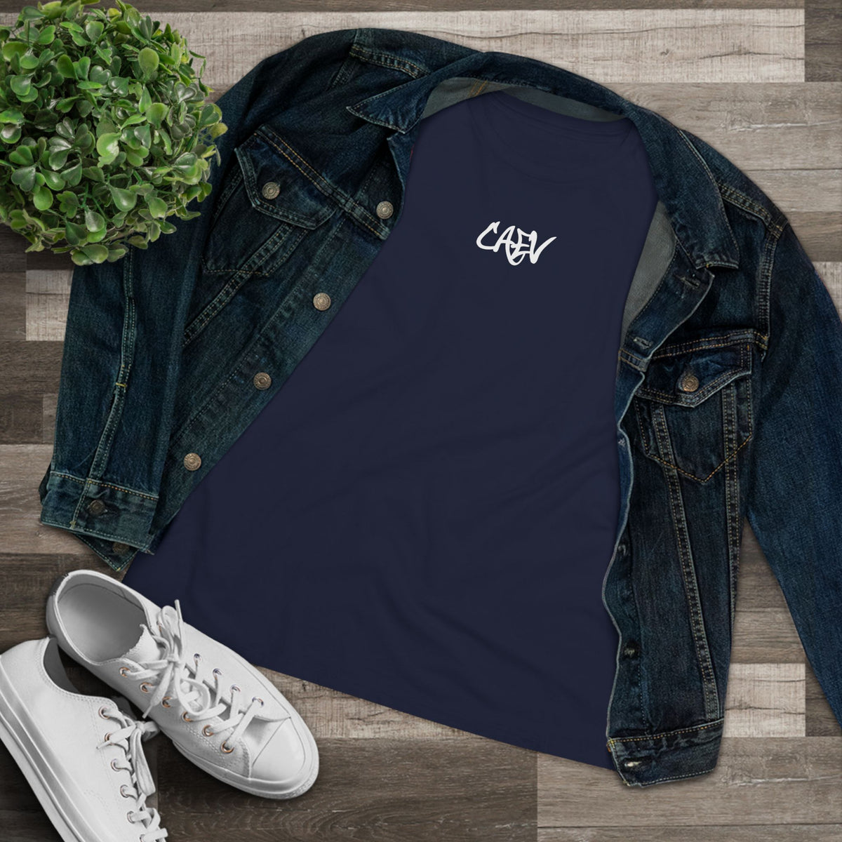 Women’s White Cotton Tee with Minimal Navy Script "Calm" – Casual Everyday Top