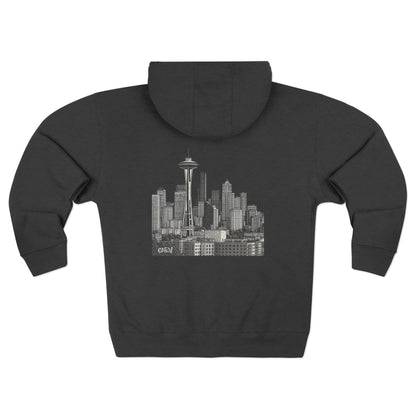 Seattle Skyline Zip Hoodie — CA EV Script Front