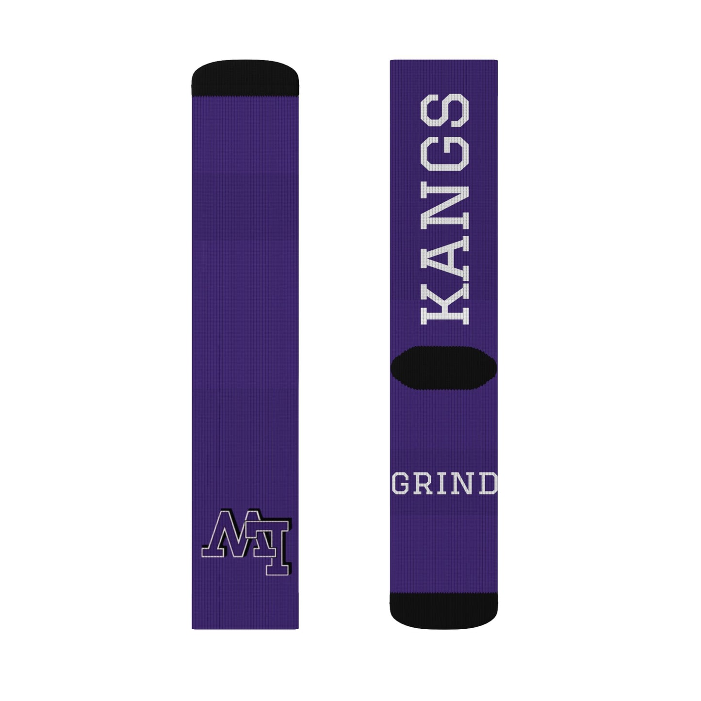 Purple Custom Team Sublimation Socks — 'GRIT' KANGS Crew Socks (Personalize Initials)