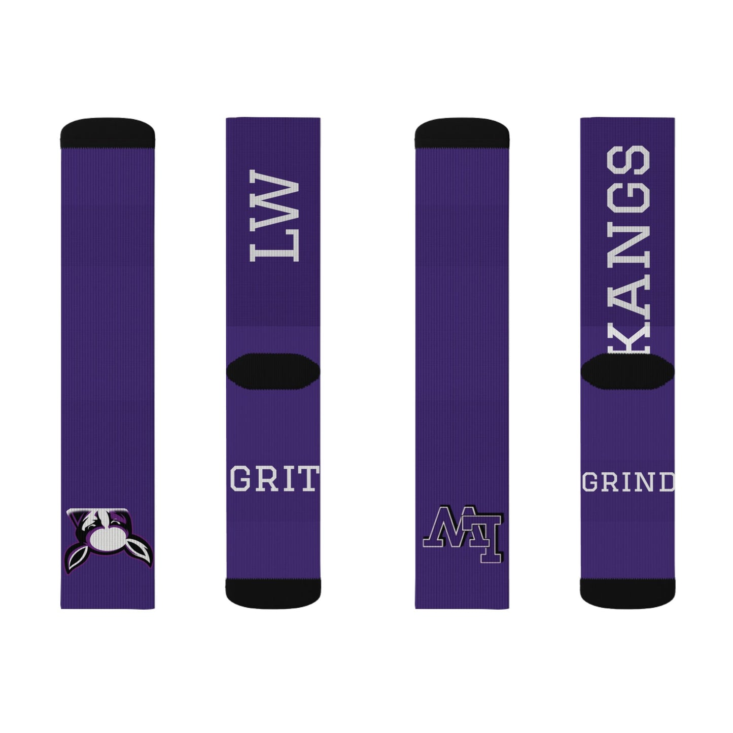 Purple Custom Team Sublimation Socks — 'GRIT' KANGS Crew Socks (Personalize Initials)