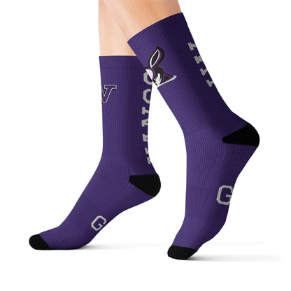 Purple Custom Team Sublimation Socks — 'GRIT' KANGS Crew Socks (Personalize Initials)