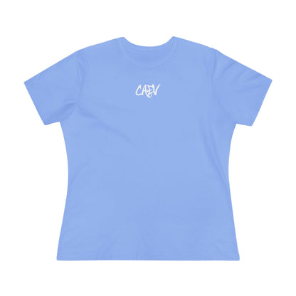 Women’s White Cotton Tee with Minimal Navy Script "Calm" – Casual Everyday Top