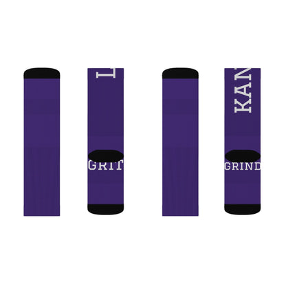 Purple Custom Team Sublimation Socks — 'GRIT' KANGS Crew Socks (Personalize Initials)