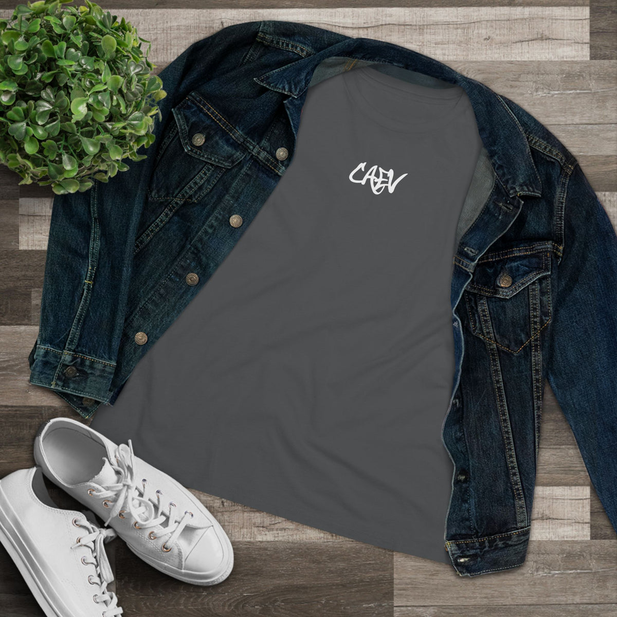 Women’s White Cotton Tee with Minimal Navy Script "Calm" – Casual Everyday Top